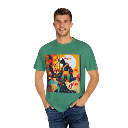 Black Cat in Kimono Unisex Garment-Dyed T-shirt
