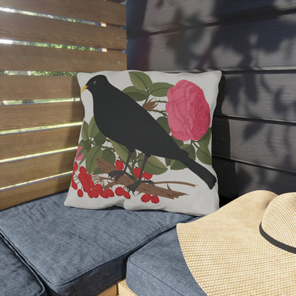 Blackbird & Rose Outdoor Pillows – Timeless Elegance & Nature's Harmony