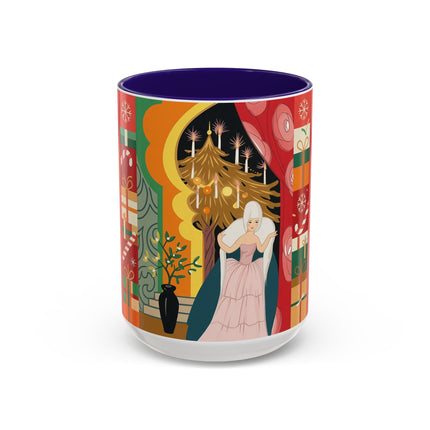 ❤️ The Lady Of The Candlelit Christmas Alcove Colorful Mug – Art Deco Holiday Elegance