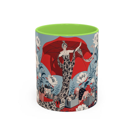 ❤️🌺 The Scarlet Parasol Spectacle Colorful Mug – Art Deco Fashion Elegance