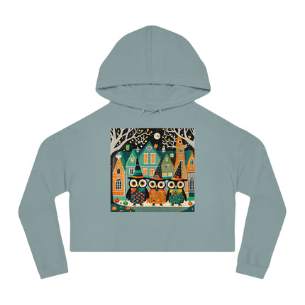 Night of the Trick-or-Treating Owlets Women’s Cropped Hooded Sweatshirt