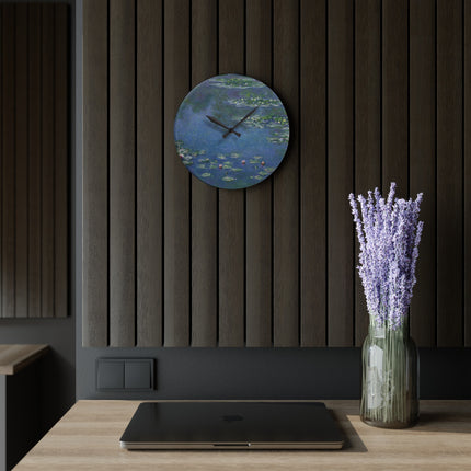 Water Lilies by Claude Monet Acrylic Wall Clock, Round and Square