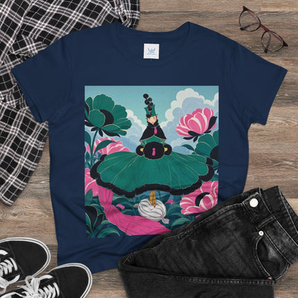 💚🌸 The Emerald Blossom Enchantress Cotton Tee – Art Deco Floral Fantasy