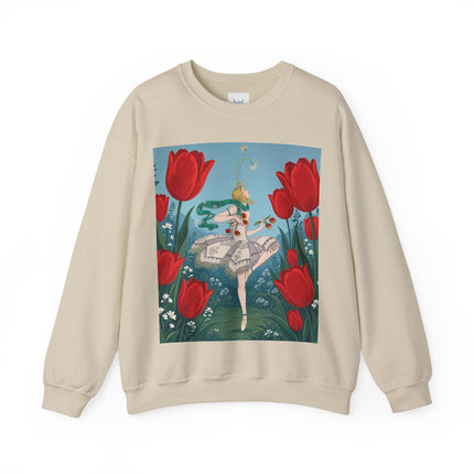 🌷🩰 The Scarlet Tulip Ballet Crewneck Sweatshirt – Art Deco Floral Whimsy