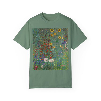 Farm Garden with Sunflowers by Gustav Klimt Unisex Garment-Dyed T-shirt