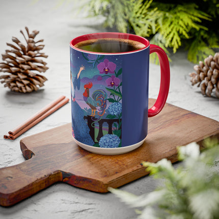 The Lady And The Morning Song Colorful Mugs – Art Deco Botanical Elegance