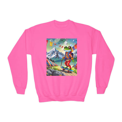 Skateboarding Frog Youth Crewneck Sweatshirt – Playful Energy & Colorful Adventure