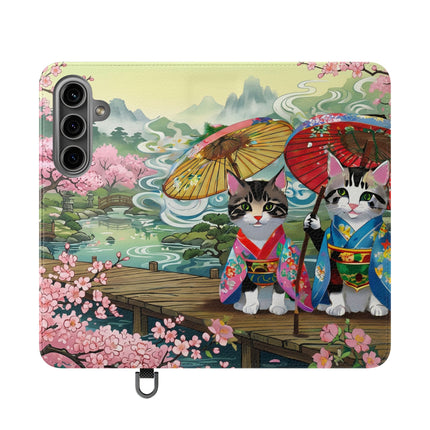 🌸🐱 Kimono Kitties Flip Case – Whimsical Elegance & Storybook Charm