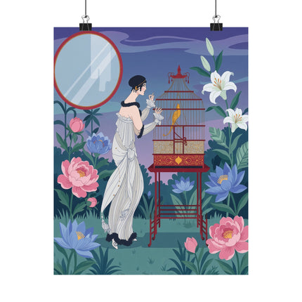 🦜🌸 The Lady Of The Garden Aviary Matte Vertical Poster – Art Deco Botanical Elegance