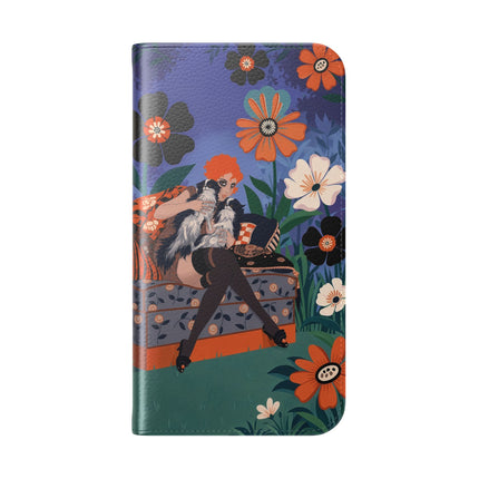 🌺🐈 The Lady Of The Midnight Garden Cat Flip Case – Art Deco Floral Fantasy