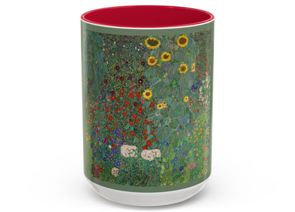 Farm Garden with Sunflowers by Gustav Klimt Colorful Mugs (11oz, 15oz)
