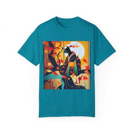 Black Cat in Kimono Unisex Garment-Dyed T-shirt