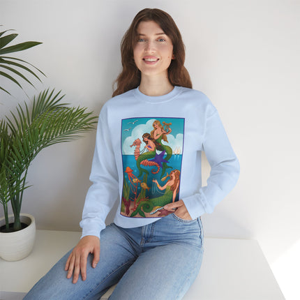 Three Mermaids with Strings of Pearls by Carlo Chiostri Heavy Blend™ Crewneck Sweatshirt