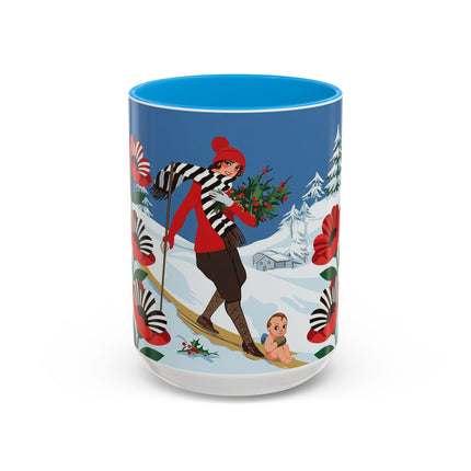 🎿🎄 The Christmas Holly Skier Colorful Mug – Whimsical Holiday Fantasy