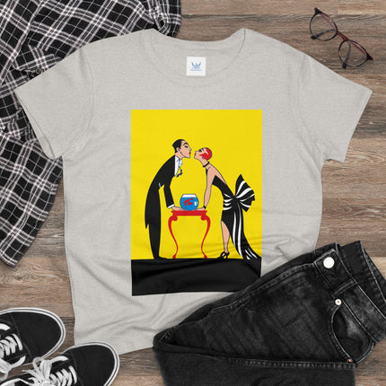 Moment of Elegance: A Passionate Embrace Amidst Golden Splendor Women's Midweight Cotton Tee