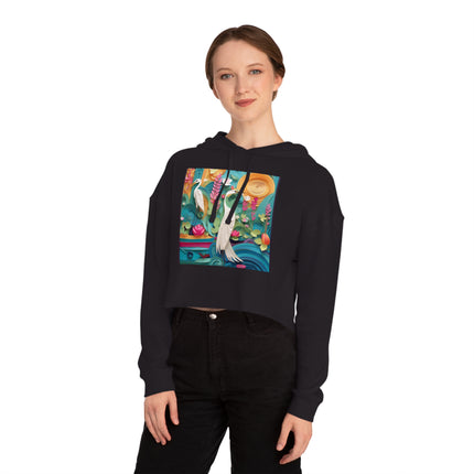 Elegant Egret Oasis Women’s Cropped Hooded Sweatshirt