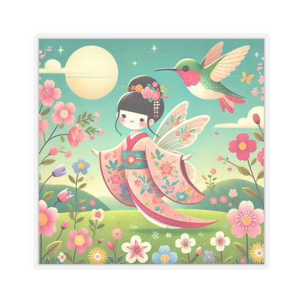 Geisha Fairy and the Hummingbird Blossom Kiss-Cut Stickers (4 Sizes)
