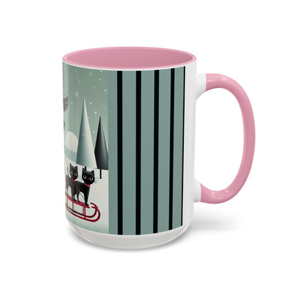 Red Sled & Curious Cats Colorful Mugs (11oz, 15oz)