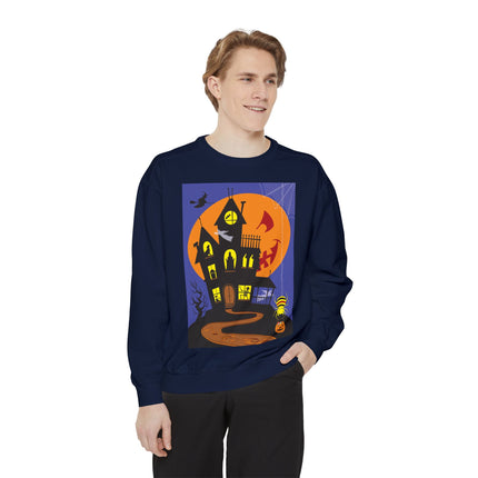 Halloween Night at the Haunted House Unisex Garment-Dyed Sweatshirt