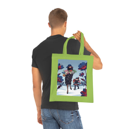 🎁🌺 The Christmas Gift Garden Stroll Cotton Tote Bag – Art Deco Holiday Elegance