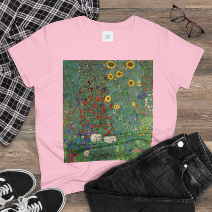Farm Garden with Sunflowers by Gustav Klimt Women's Midweight Cotton Tee