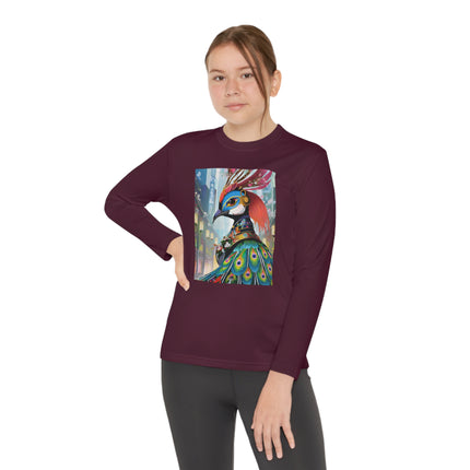 Techno Plumes Youth Long Sleeve Competitor Tee – Futuristic Elegance & Neon Feathers