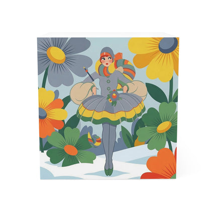 🌼❄️ The Winter Flower Wanderer Note Cube – Retro Botanical Winter Whimsy
