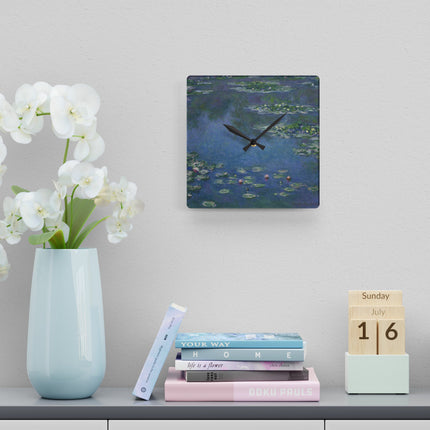 Water Lilies by Claude Monet Acrylic Wall Clock, Round and Square
