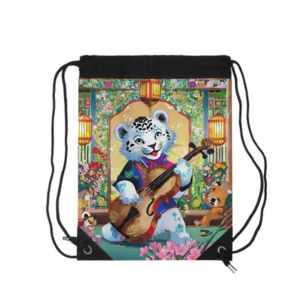Melodies of the Snow Lion Cub Drawstring Bag