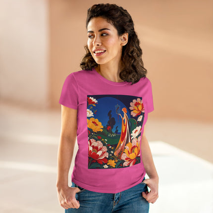 🌺🐦 The Enchanted Birdcage Garden Cotton Tee – Art Deco Floral Fantasy