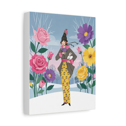🐇🌹 The Lady With The White Rabbit Matte Canvas – Art Deco Winter Garden