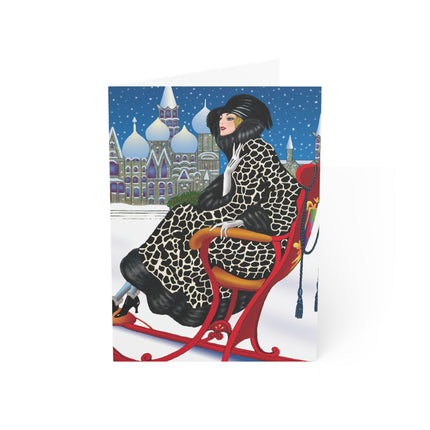 Elegant Winter Woman in Sleigh Greeting Cards (1, 10, 30, and 50pcs)