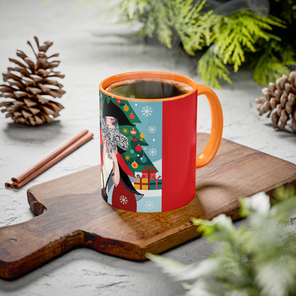 ❤️ The Lady Of The Crimson Scarf Colorful Mug – Art Deco Christmas Elegance