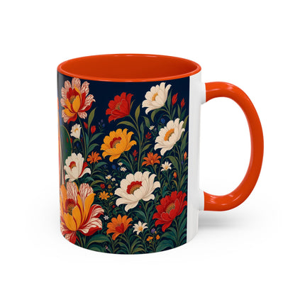 🌺🐦 The Enchanted Birdcage Garden Colorful Mug – Art Deco Floral Fantasy