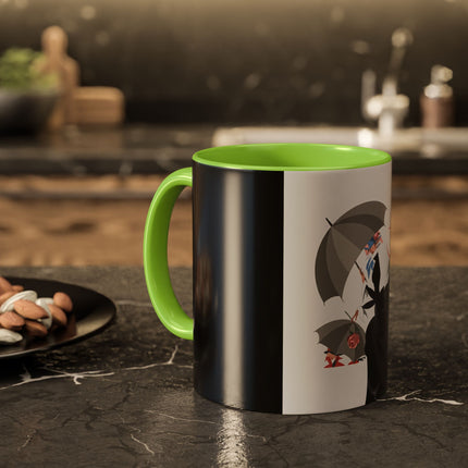 The Lady of Silver Umbrellas Colorful Mug (11oz, 15oz) – Art Deco Mystery, Elegant Fashion & Silver Dreamscape