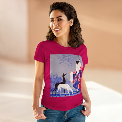 🦌🌸 The Lady Of The Graceful Deer Cotton Tee – Art Deco Garden Elegance