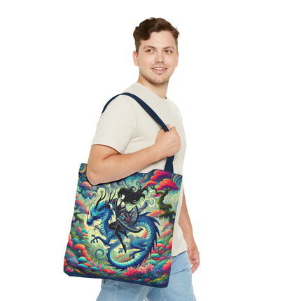 Mystic Guardian of the Sky Tote Bag – Warrior Fairy & Turquoise Dragon