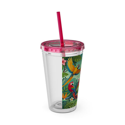 Parrot Dance of the Geisha Kitten Sunsplash Tumbler with Straw, 16oz
