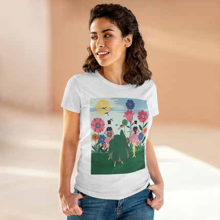 🌸🎩 The Lady Of The Giant Flower Garden Cotton Tee – Art Deco Floral Promenade