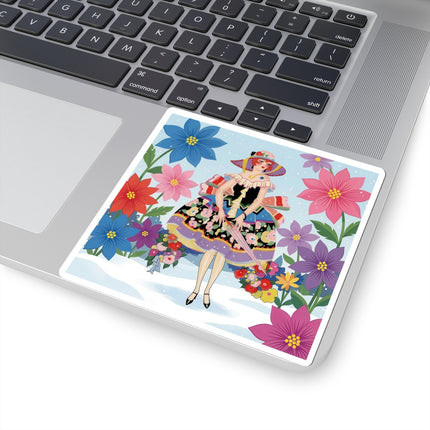 🌸❄️ The Winter Blossom Stroll Kiss-Cut Sticker – Art Deco Snow Garden Fantasy