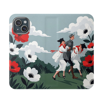 🌺🎩 The Ladies Of The Scarlet Garden Flip Case – Art Deco Floral Adventure
