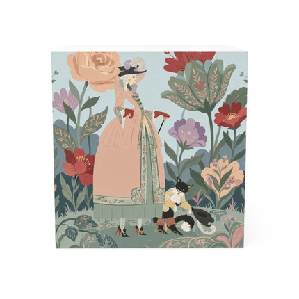 🌹🐈 The Lady And Puss In Boots Note Cube – Art Deco Floral Whimsy