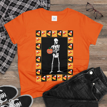 Candy Corn Skeleton Women's Midweight Cotton Tee