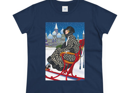 Elegant Winter Woman in Sleigh Women's Midweight Cotton Tee