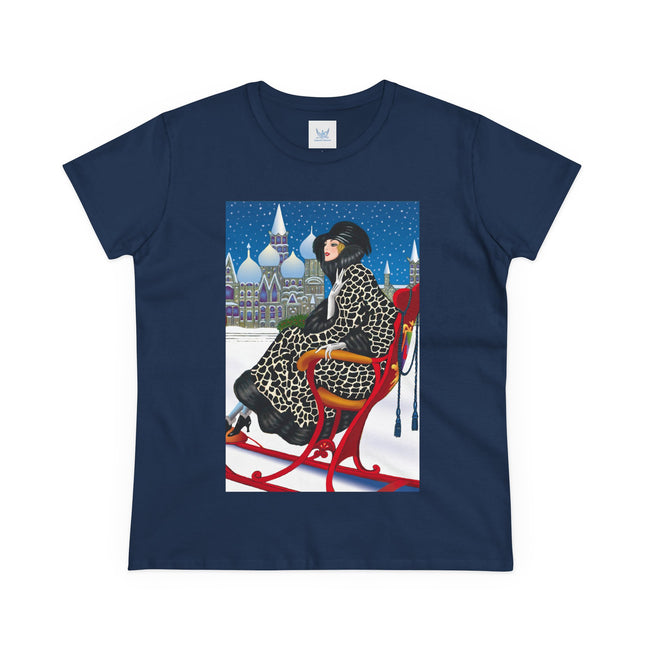 Elegant Winter Woman in Sleigh Women's Midweight Cotton Tee