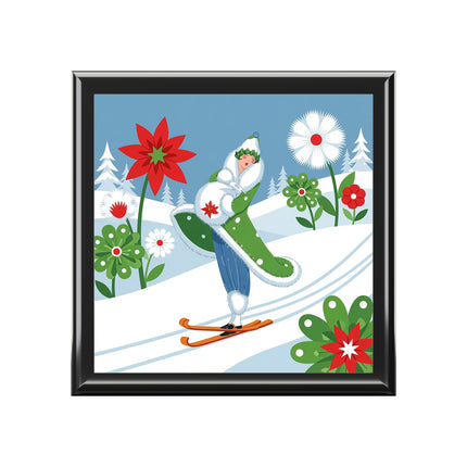 🎿❄️ The Winter Garden Skier Jewelry Box – Whimsical Holiday Fantasy