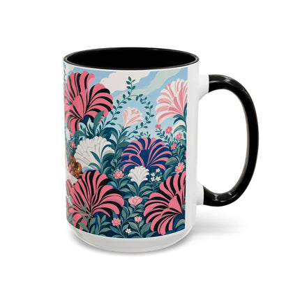 🌸🦋 The Enchanted Pink Blossom Retreat Colorful Mug – Art Deco Floral Whimsy