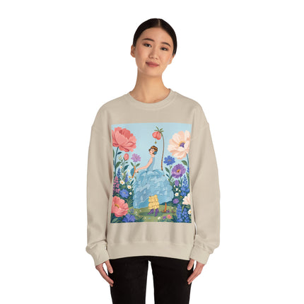🌸🩵 The Blue Ruffle Garden Crewneck Sweatshirt – Art Deco Floral Whimsy