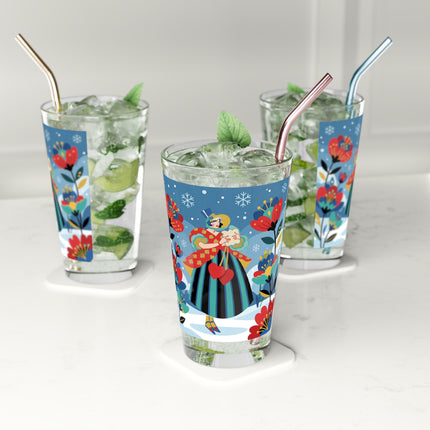 ❤️❄️ The Winter Heart Messenger Pint Glass – Art Deco Snow Garden Fantasy