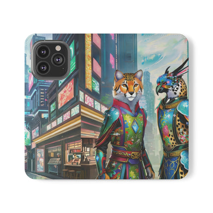 🐆🦜 Cybernetic Duets Flip Case – Neon Elegance & Digital Harmony